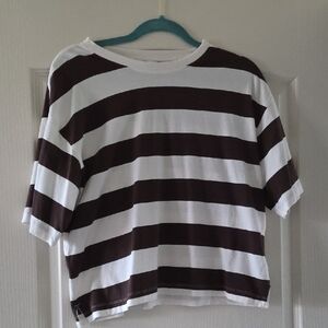 Marks & Spencer Brown and White Striped Short Sleeve Tee